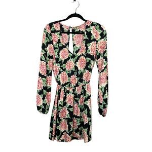 Show Me Your Mumu Long Sleeve Pink Black Floral Print Rainey Romper Size S